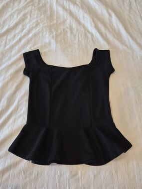 Black Peplum Square-Neck Women's Top